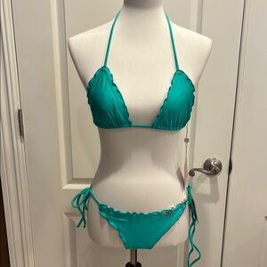 Teal Halter Bikini Set by Luli Fama